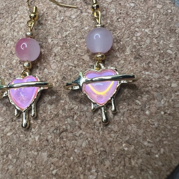 Pink Heart Planet Earrings - Picture 3 of 3